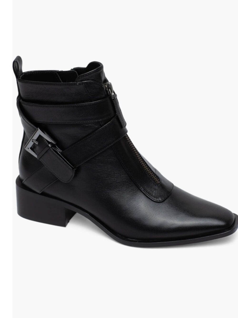 Black Leather Wrap-Buckle Ankle Boot